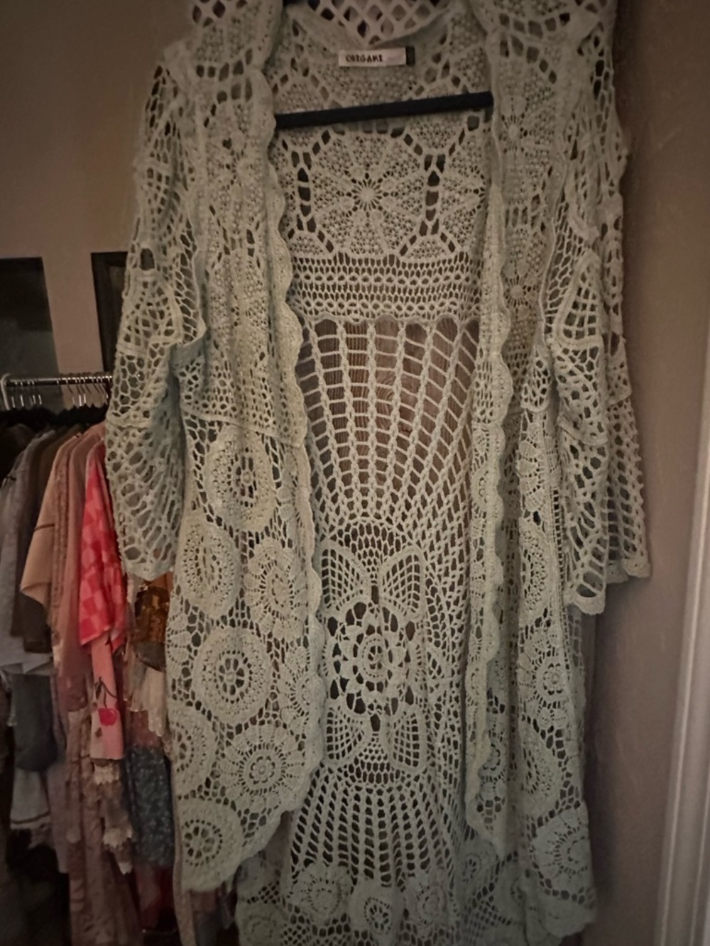 Origami Crochet Cardigan - sage green plus size